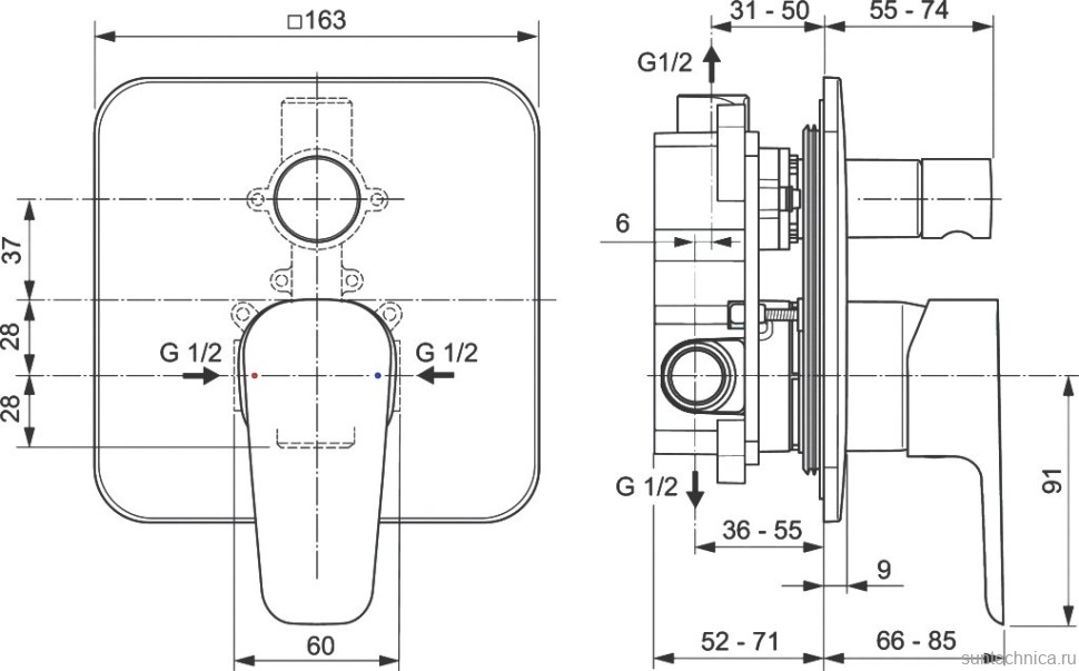 Комплект для ванной Ideal Standard Esla BD002XC С ВНУТРЕННЕЙ ЧАСТЬЮ