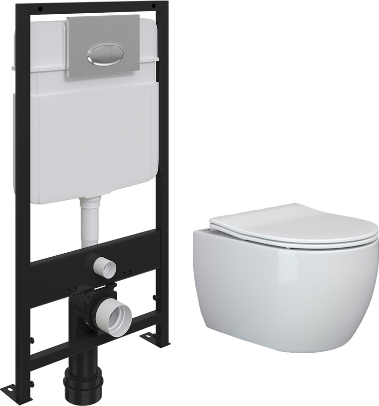 Комплект Унитаз подвесной Ceramicanova Play CN3001 с микролифтом, безободковый + Инсталляция EWRIKA ProLT 0026-2020 + Кнопка 0051 хром