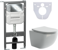 Комплект Унитаз подвесной Ceramicanova Forma CN3009 безободковый, с микролифтом + Инсталляция Envision CN1001CH + Кнопка Round, хром