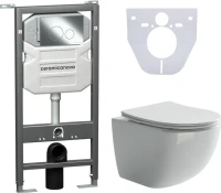 Комплект Унитаз подвесной Ceramicanova Forma CN3009 безободковый, с микролифтом + Инсталляция Envision CN1001CH + Кнопка Round, хром