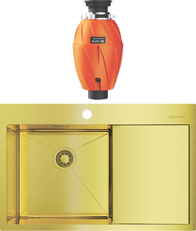 Комплект Мойка Omoikiri Akisame 78-LG-L светлое золото + Измельчитель Nagare 750