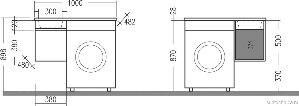 Мебель для ванной комнаты СаНта Марс 38, R 1 ящик, подвесная, для стиральной машины