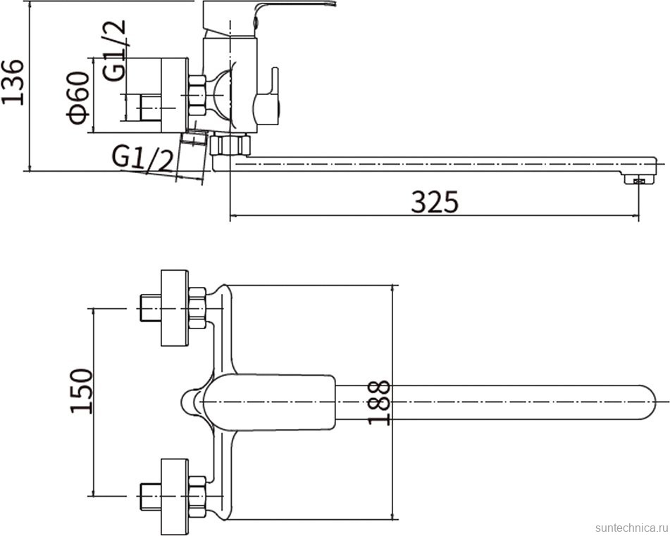 Смеситель с длинным изливом для ванны Fashun A2282-8 белый