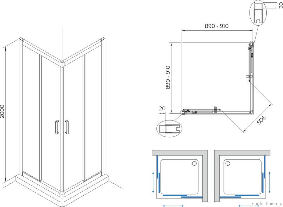 Душевой уголок Terminus Соренто 05 5ES90х90B 90х90, черный