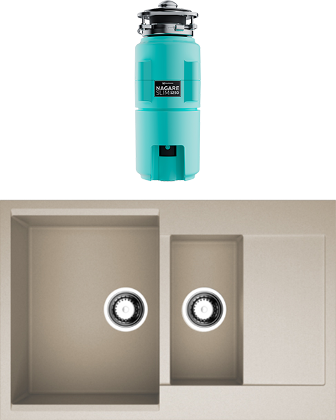 Комплект Мойка Omoikiri Daisen 78-2-SA бежевая + Измельчитель Nagare slim 1250-AZ azur blue