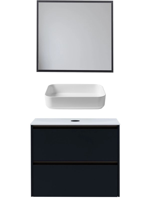 Мебель для ванной комнаты Allen Brau Activity 80 с подсветкой, матовый антрацит, олива браш, столешница белая, раковина Fantasy Quad 50, белая