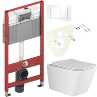 Комплект Унитаз подвесной Ceramicanova Metric Rimless CN3007 с микролифтом, безободковый + Инсталляция TECE Base 9400413 4 в 1 с кнопкой смыва