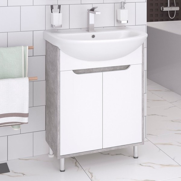 Тумба с раковиной Runo Эко 50 серый бетон