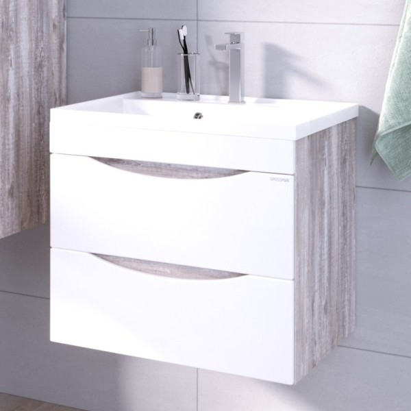 Тумба с раковиной Grossman Талис 60 бетон пайн, белый глянец