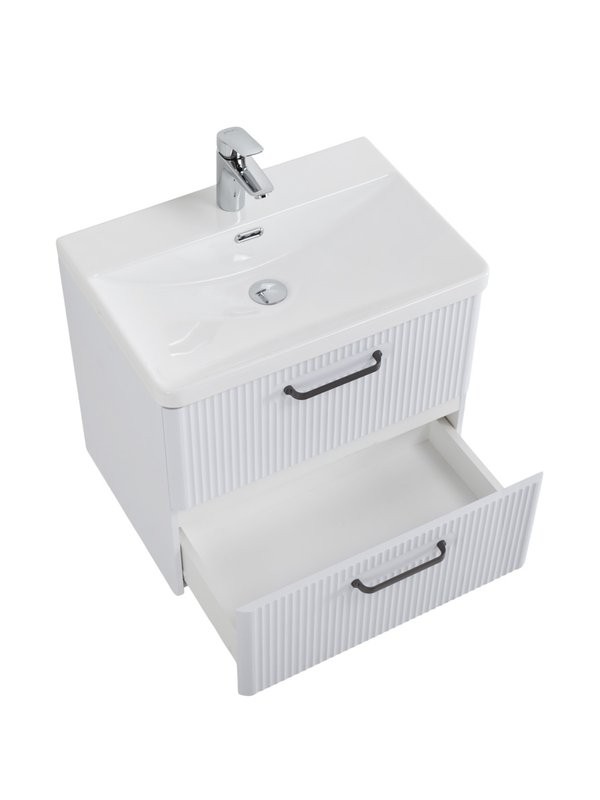 Тумба с раковиной BelBagno Due 60 ручки матовый темный никель, bianco lucido