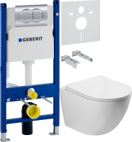 Комплект Унитаз подвесной Vincea Globo + Звукоизоляция Geberit + Инсталляция Duofix Delta 458.149.21.1 с кнопкой смыва, хром