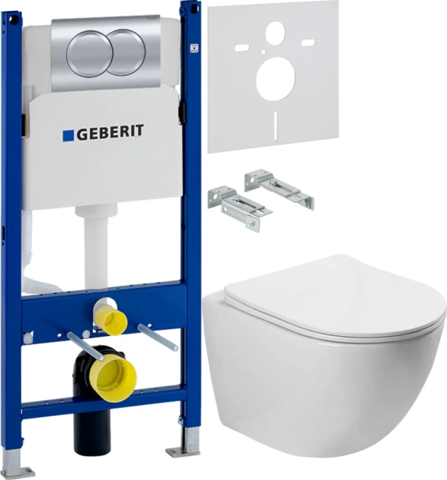 Комплект Унитаз подвесной Vincea Globo + Звукоизоляция Geberit + Инсталляция Duofix Delta 458.149.21.1 с кнопкой смыва, хром