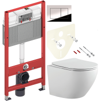 Комплект Унитаз подвесной Bauedge Bau Dream PRO-2 безободковый, с микролифтом, белый + Инсталляция TECE Now 9400412 4 в 1 с кнопкой смыва