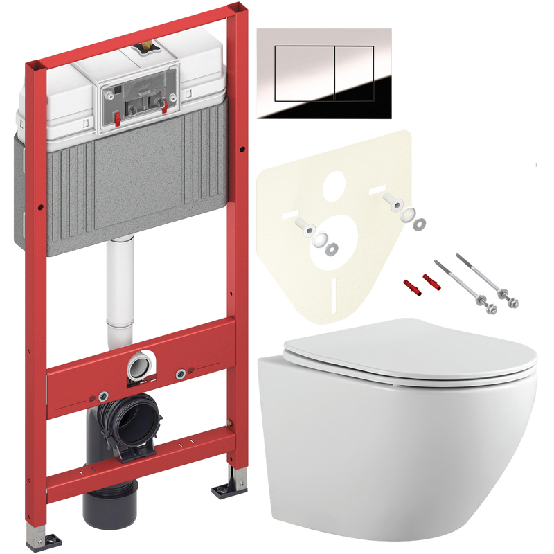 Комплект Унитаз подвесной Bauedge Bau Dream PRO-2 безободковый, с микролифтом, белый + Инсталляция TECE Now 9400412 4 в 1 с кнопкой смыва