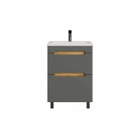 Тумба с раковиной SanStar Diva 60 напольная, дуб вотан, графит софт, раковина Фест