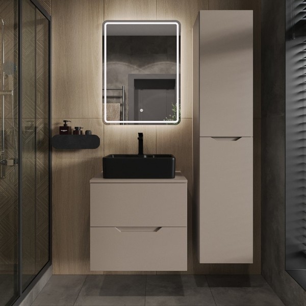 Мебель для ванной комнаты Orange Line 60 подвесная, 2 ящика, матовый латте с раковиной B01-475mb