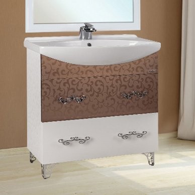 Тумба с раковиной Bellezza Маргарита 75 2 ящика белая/бронза