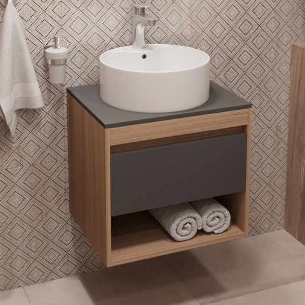 Тумба с раковиной Teymi Ritta 55 дуб эврика, матовый графит, раковина Lina S D40