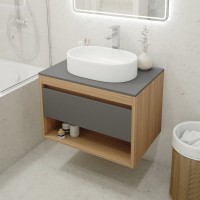 Тумба с раковиной Teymi Ritta 75 дуб эврика, матовый графит, раковина Iva 52