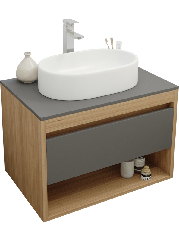 Тумба с раковиной Teymi Ritta 75 дуб эврика, матовый графит, раковина Iva 52