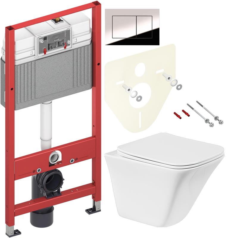 Комплект Унитаз подвесной BelBagno Marmi + Крышка BB052SC с микролифтом + Инсталляция TECE Now 9400412 4 в 1 с кнопкой смыва