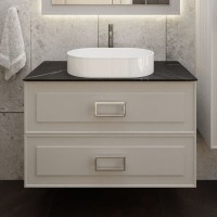 Тумба под раковину со столешницей La Fenice Cubo Twin 90 подвесная, cappuccino , бежевая матовая, столешница черный мрамор