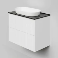 Тумба под раковину со столешницей La Fenice Terra Twin 80 подвесная, bianco, белая матовая, столешница черный мрамор