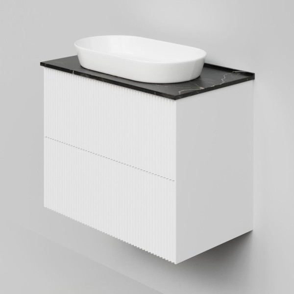 Тумба под раковину со столешницей La Fenice Terra Twin 80 подвесная, bianco, белая матовая, столешница черный мрамор