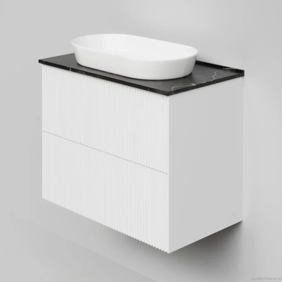 Тумба под раковину со столешницей La Fenice Terra Twin 80 подвесная, bianco, белая матовая, столешница черный мрамор