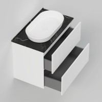 Тумба под раковину со столешницей La Fenice Terra Twin 80 подвесная, bianco, белая матовая, столешница черный мрамор