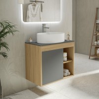 Тумба с раковиной Teymi Nura 70 дуб эврика, матовый графит, раковина Lori 50