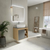 Тумба с раковиной Teymi Nura 70 дуб эврика, матовый графит, раковина Lori 50