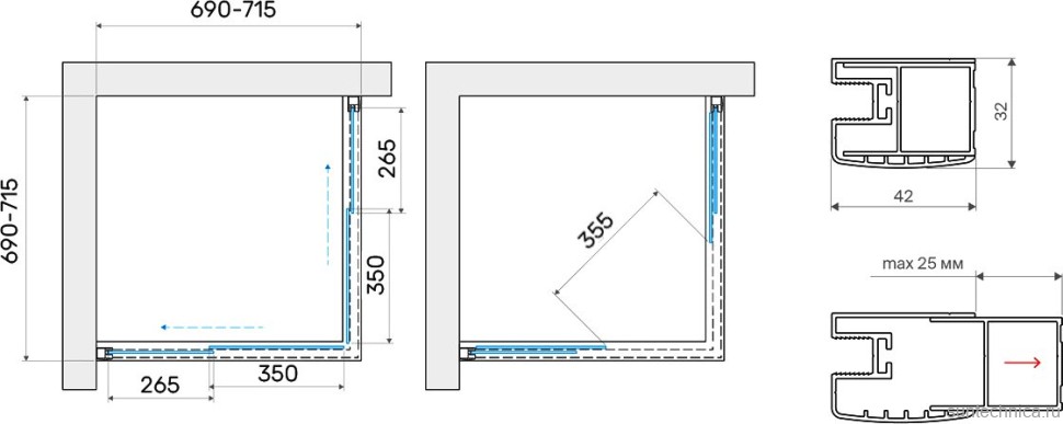 Душевой уголок Vegas Glass ZA Protec 70 04 01 профиль никель, стекло прозрачное