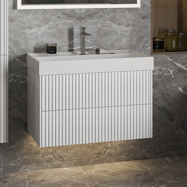 Тумба с раковиной Belux Сиртаки 85 подвесная, белая глянцевая