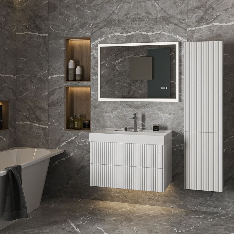 Тумба с раковиной Belux Сиртаки 85 подвесная, белая глянцевая