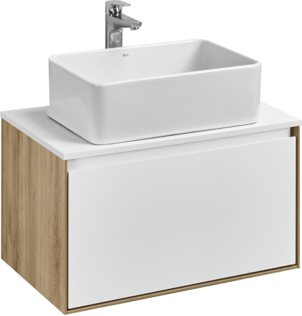 Тумба с раковиной AQUATON Либерти 70 со столешницей белый глянец, раковина Mila 35