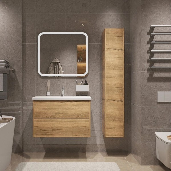 Мебель для ванной комнаты SanStar Siva 80 подвесная, дуб вотан, раковина Como