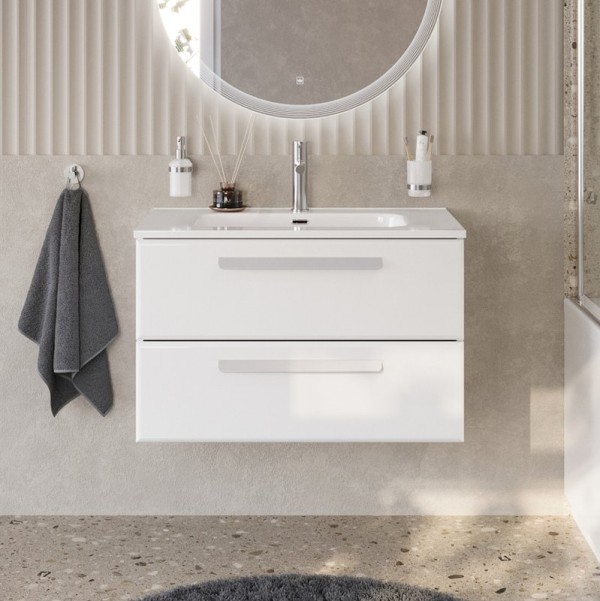 Тумба с раковиной Cezares Eco Cer-N 90 bianco lucido, раковина Duet 90, ручки сатин