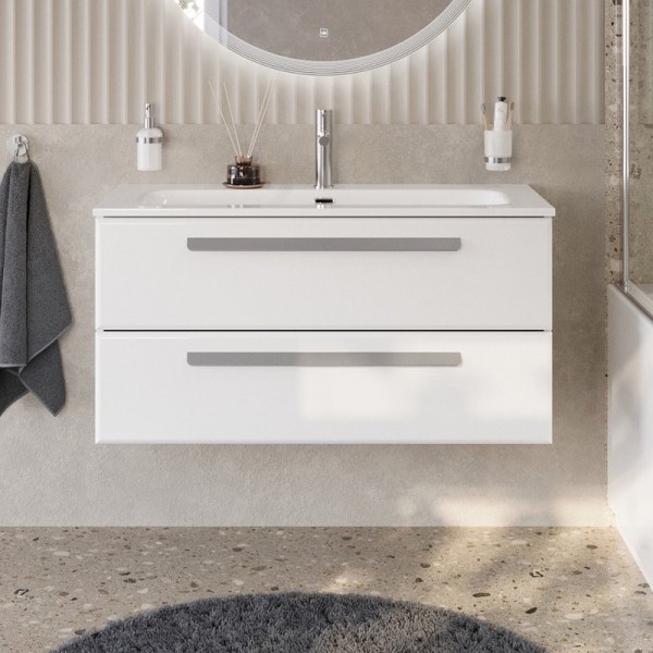 Тумба под раковину без столешницы Cezares Eco Cer-N 100 bianco lucido, ручки серые