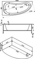 Акриловая ванна Bas Алегра L 150x90 см, угловая, левая, пристенная, белая, асимметричная, с каркасом