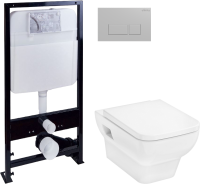 Комплект Унитаз подвесной Hansgrohe CreekTide Q безободковый, с микролифтом + Инсталляция EWRIKA ProLT 0026-2020 + Кнопка 0040 хром матовый