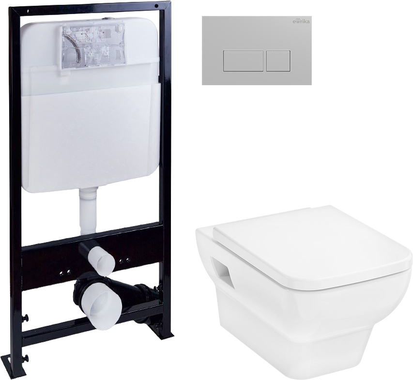 Комплект Унитаз подвесной Hansgrohe CreekTide Q безободковый, с микролифтом + Инсталляция EWRIKA ProLT 0026-2020 + Кнопка 0040 хром матовый