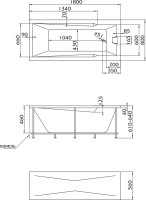 Акриловая ванна Marka One Raguza 180x80 см, пристенная, белая, с каркасом