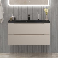 Тумба с раковиной BelBagno Marino 100 подвесная, crema opaco, черная раковина