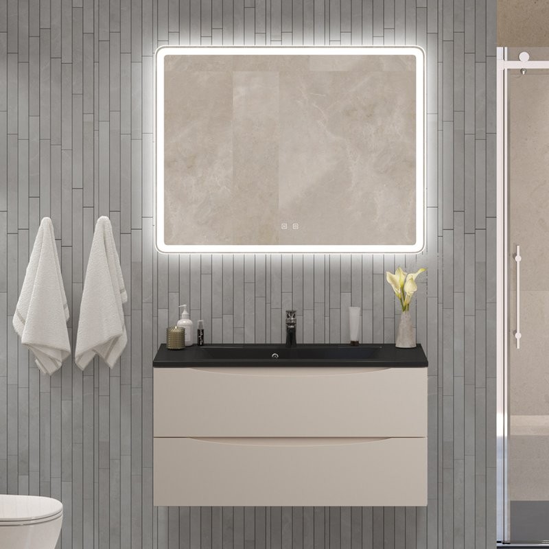 Тумба с раковиной BelBagno Marino 100 подвесная, crema opaco, черная раковина