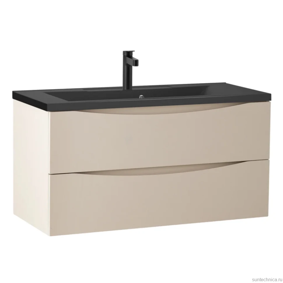 Тумба с раковиной BelBagno Marino 100 подвесная, crema opaco, черная раковина