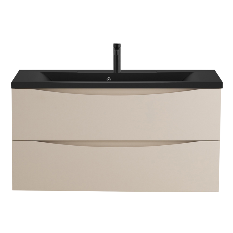 Тумба с раковиной BelBagno Marino 100 подвесная, crema opaco, черная раковина