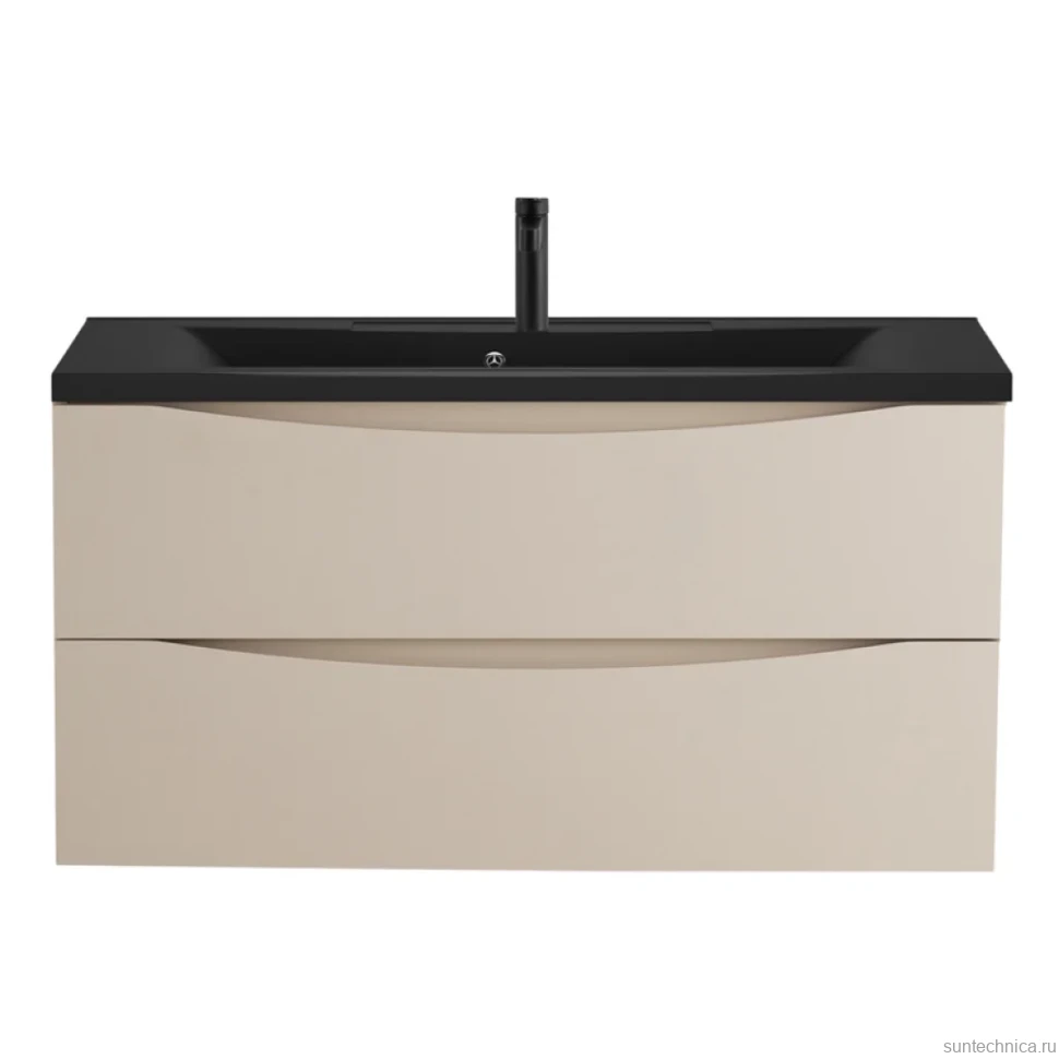 Тумба с раковиной BelBagno Marino 100 подвесная, crema opaco, черная раковина