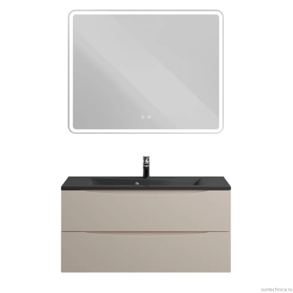 Тумба с раковиной BelBagno Marino 100 подвесная, crema opaco, черная раковина