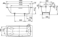 Стальная ванна Kaldewei Cayono 751 180x80 см, пристенная, на ножках, с самоочищающимся покрытием, с антискользящим покрытием